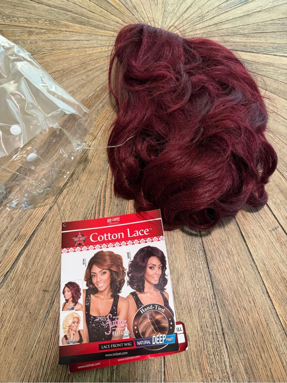 NWT Mane Concept Red Carpet Cotton Lace Front Wig Red Burgundy Curly Futura
